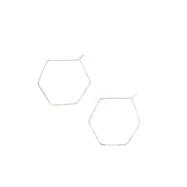Silver Hexagon Hoops
