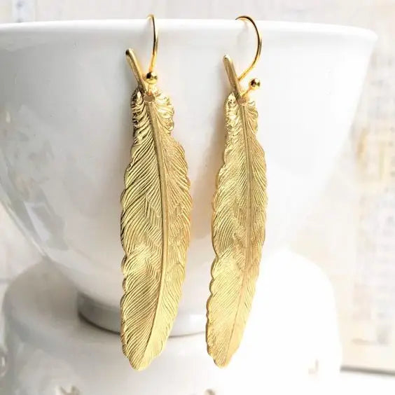 Gold Feather Earrings