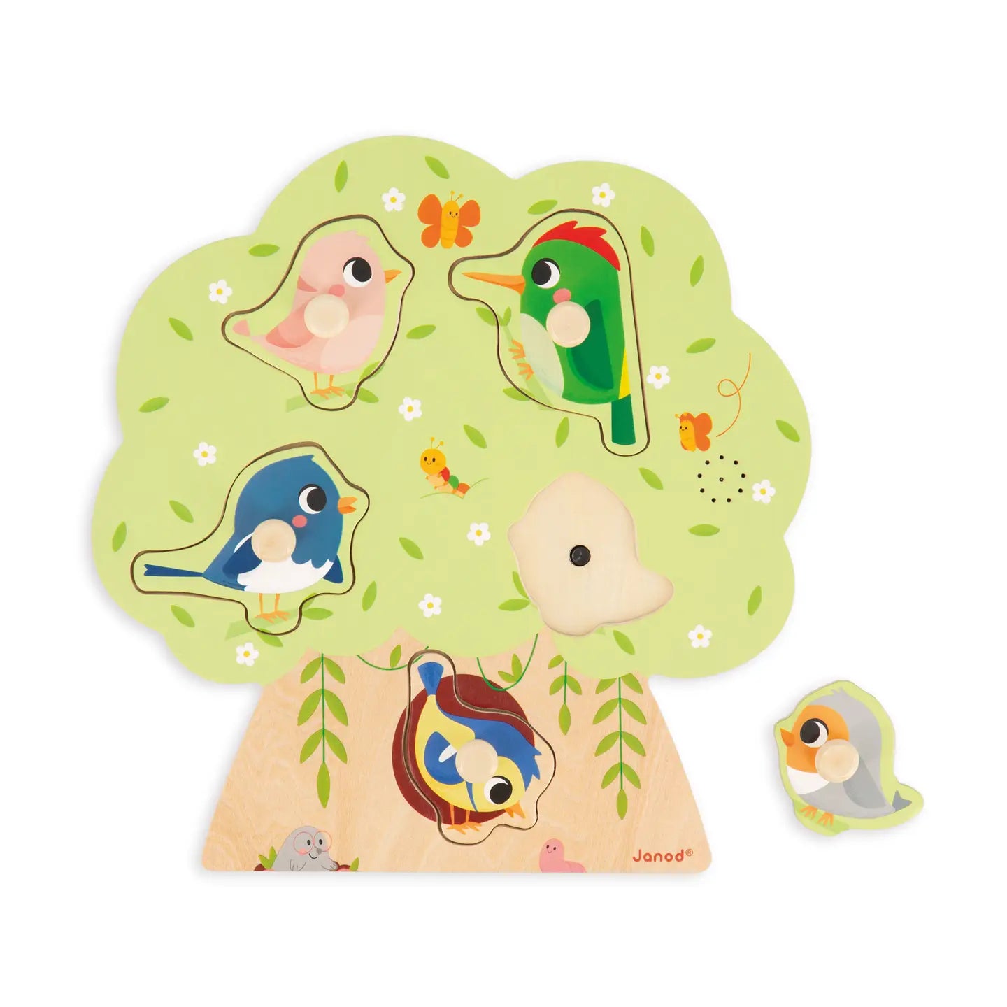 Chunky Wooden Bird Sounds Peg Puzzle