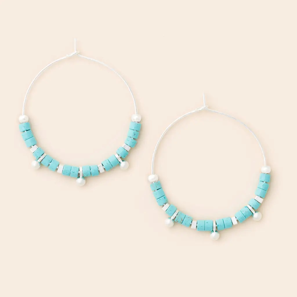 Stone Disc Hoop Earrings
