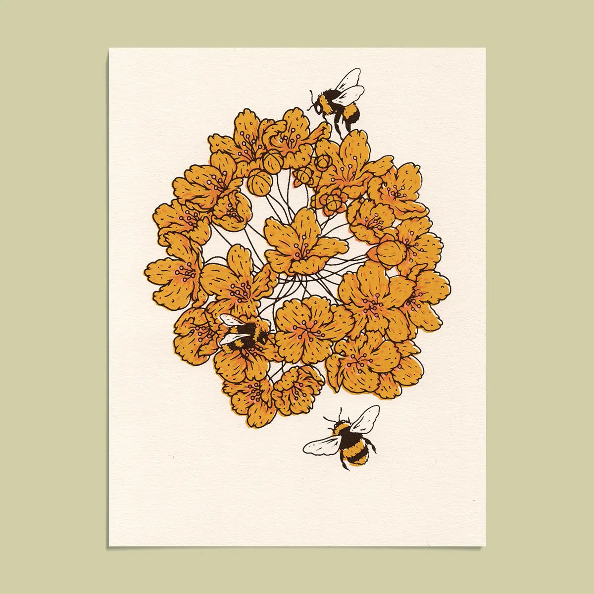 Bees and Gold Medallion Flowers Print
