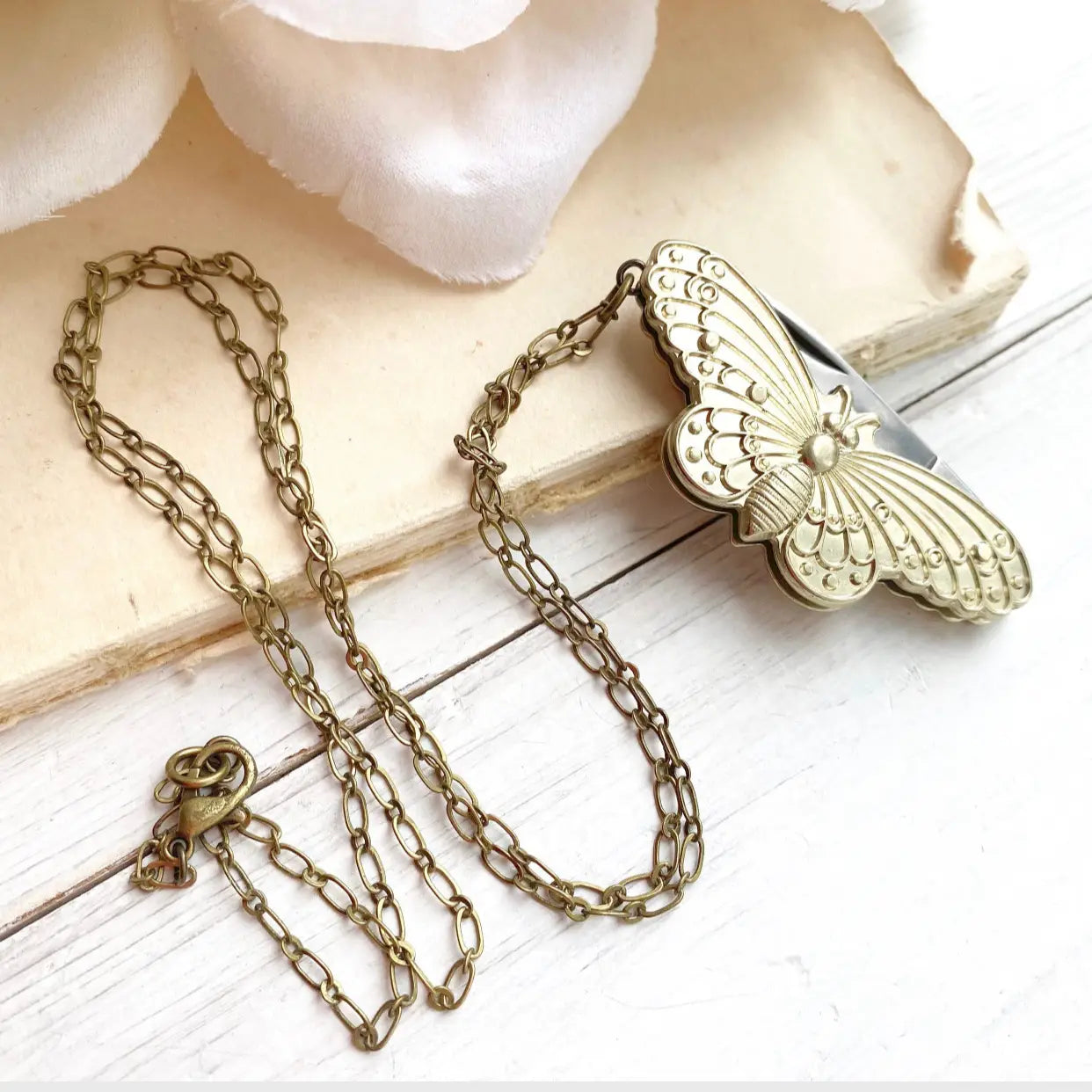 Butterfly Folding Pocket Knife Necklace
