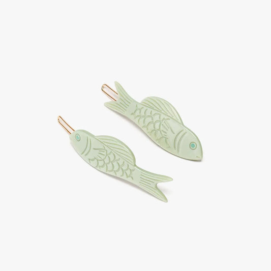 Jade Green Fish Barrette Set