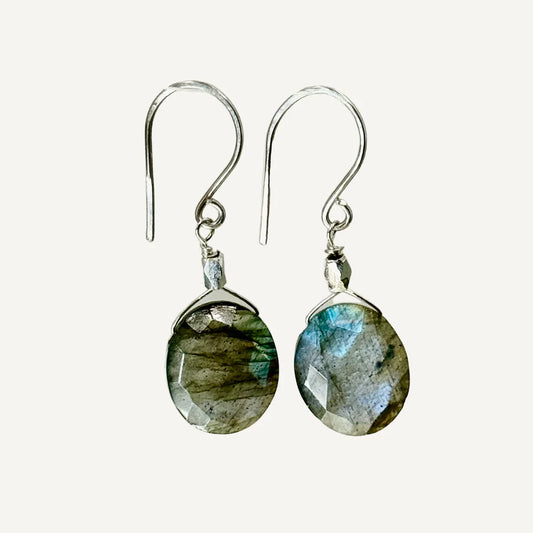 Hill Tribe Silver Oval Gem Earrings