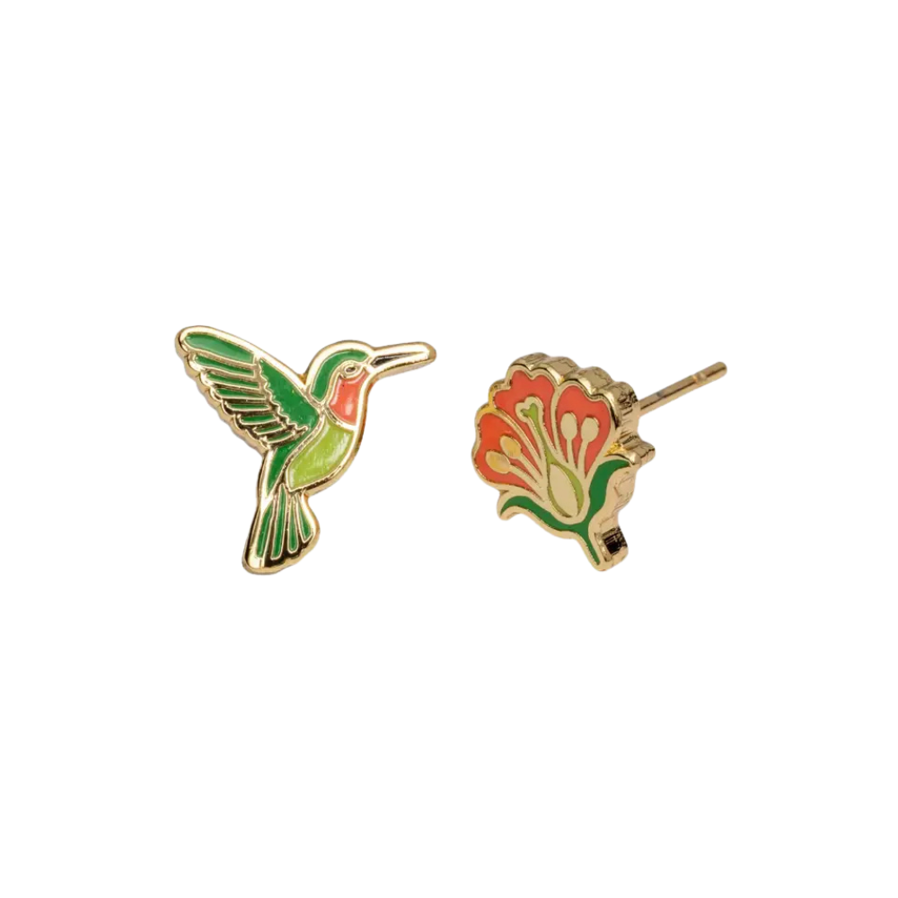 Curio Earrings - Hummingbird + Flower
